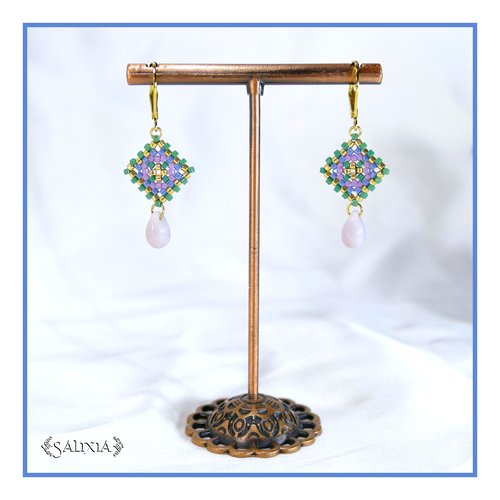 Boucles d'oreilles granny square perles de verre japonaises dormeuses ou crochets acier inoxydable doré (#bo978)