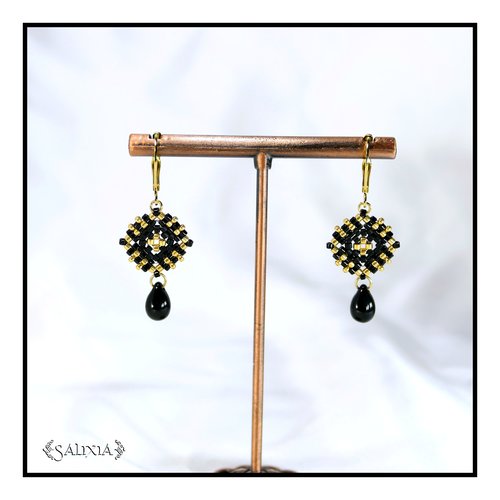 Boucles d'oreilles granny square perles de verre japonaises dormeuses ou crochets acier inoxydable doré (#bo980)