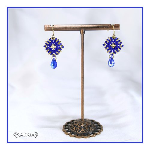 Boucles d'oreilles granny square perles de verre japonaises crochets ou dormeuses acier inoxydable doré (#bo982)