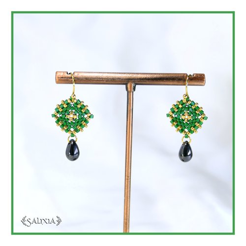 Boucles d'oreilles granny square perles de verre japonaises crochets ou dormeuses acier inoxydable doré (#bo983)