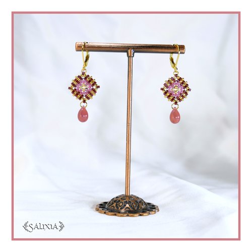 Boucles d'oreilles granny square perles de verre japonaises dormeuses ou crochets acier inoxydable doré (#bo984)