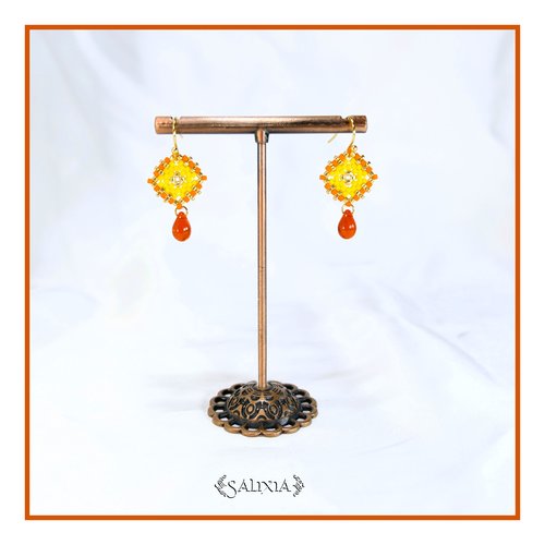 Boucles d'oreilles granny square perles de verre japonaises crochets ou dormeuses acier inoxydable doré (#bo985)