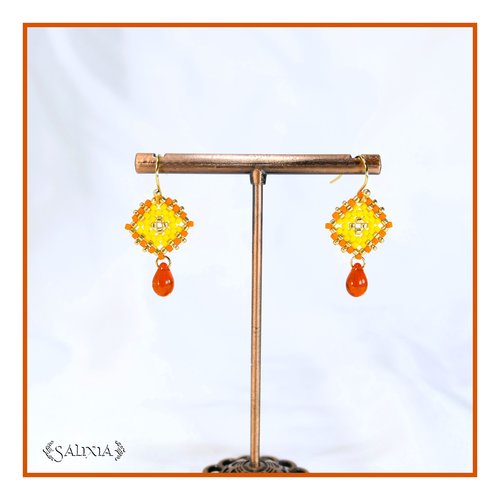 Boucles d'oreilles granny square perles de verre japonaises crochets ou dormeuses acier inoxydable doré (#bo985)