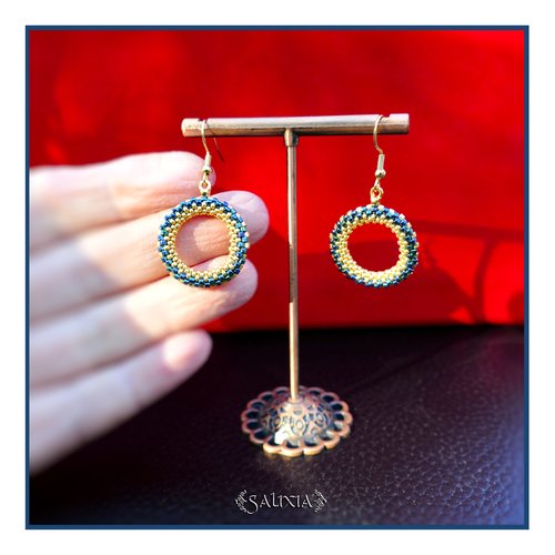 Boucles d'oreilles tissées à l'aiguille perles de verre japonaises crochets ou dormeuses acier inoxydable doré (#bo988)