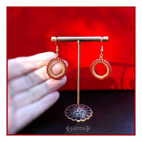 Boucles d'oreilles créoles tissées à l'aiguille perles de verre japonaises crochets ou dormeuses acier inoxydable doré (#bo989)