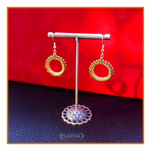 Boucles d'oreilles créoles tissées à l'aiguille perles de verre japonaises crochets ou dormeuses acier inoxydable doré (#bo990)