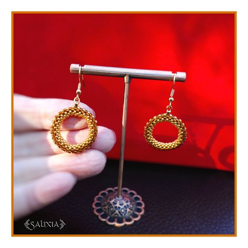 Boucles d'oreilles créoles tissées à l'aiguille perles de verre japonaises crochets ou dormeuses acier inoxydable doré (#bo990)
