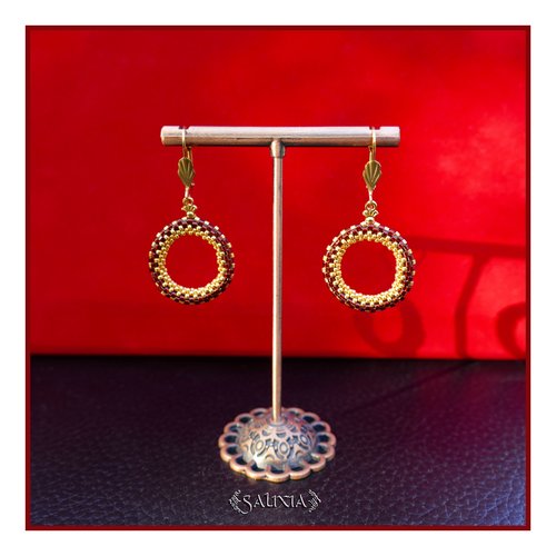 Boucles d'oreilles anneaux tissés à l'aiguille perles de verre japonaises dormeuses ou crochets acier inoxydable doré (#bo991)
