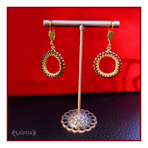 Boucles d'oreilles créoles tissées à l'aiguille perles de verre japonaises dormeuses ou crochets acier inoxydable doré (#bo991)