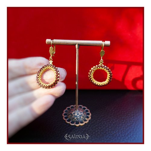 Boucles d'oreilles créoles tissées à l'aiguille perles de verre japonaises dormeuses ou crochets acier inoxydable doré (#bo991)