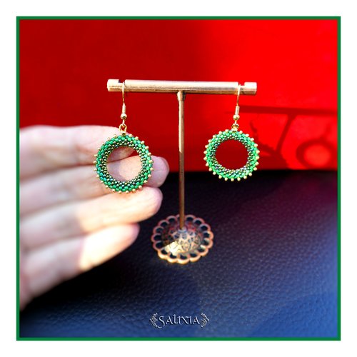 Boucles d'oreilles créoles tissées à l'aiguille perles de verre japonaises crochets ou dormeuses acier inoxydable doré (#bo992)