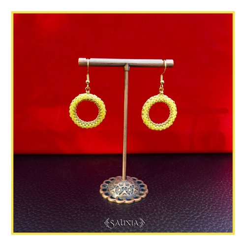 Boucles d'oreilles anneaux tissés à l'aiguille perles de verre japonaises crochets ou dormeuses acier inoxydable doré (#bo993)