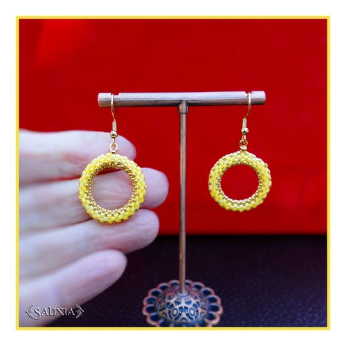 Boucles d'oreilles créoles tissées à l'aiguille perles de verre japonaises crochets ou dormeuses acier inoxydable doré (#bo993)