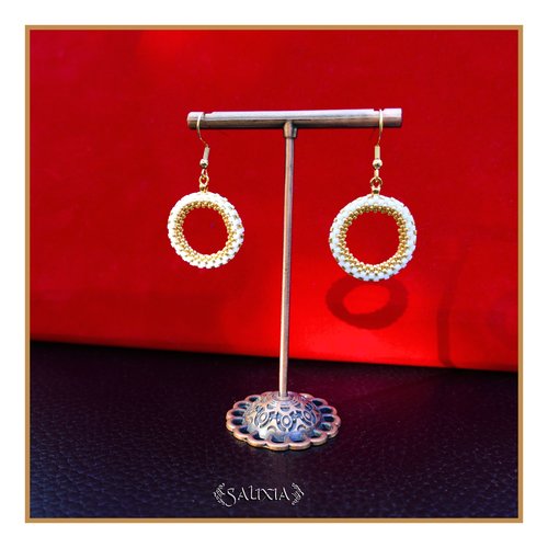 Boucles d'oreilles créoles tissées à l'aiguille perles de verre japonaises crochets ou dormeuses acier inoxydable doré (#bo998)