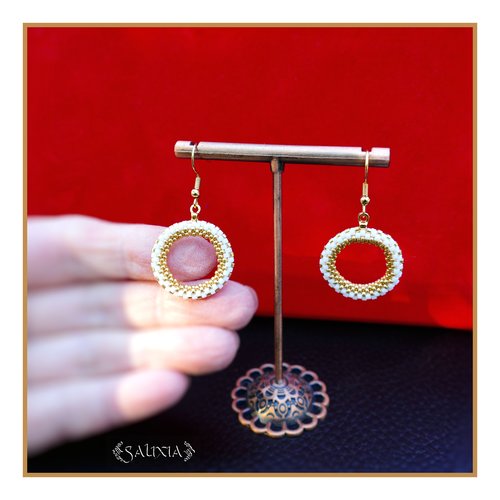 Boucles d'oreilles créoles tissées à l'aiguille perles de verre japonaises crochets ou dormeuses acier inoxydable doré (#bo998)