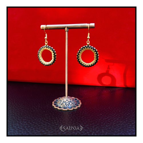 Boucles d'oreilles créoles tissées à l'aiguille perles de verre japonaises crochets ou dormeuses acier inoxydable doré (#bo999)