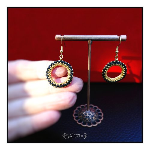 Boucles d'oreilles créoles tissées à l'aiguille perles de verre japonaises crochets ou dormeuses acier inoxydable doré (#bo999)