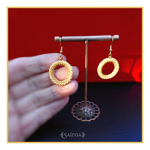 Boucles d'oreilles créoles tissées à l'aiguille perles de verre japonaises crochets ou dormeuses acier inoxydable doré (#bo1000)