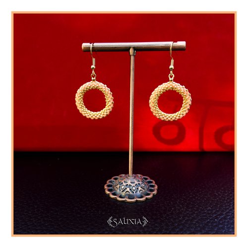 Boucles d'oreilles créoles tissées à l'aiguille perles de verre japonaises crochets ou dormeuses acier inoxydable doré (#bo1002)