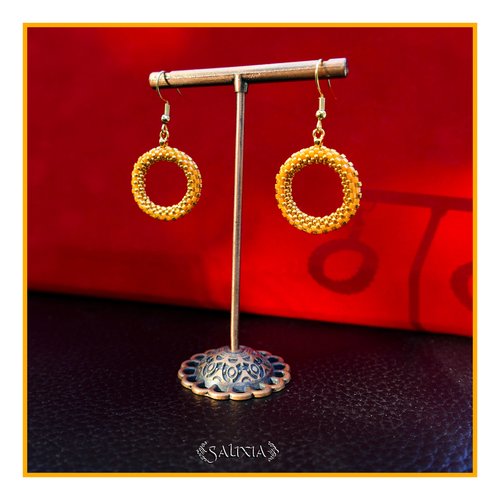 Boucles d'oreilles créoles tissées à l'aiguille perles de verre japonaises crochets ou dormeuses acier inoxydable doré (#bo1004)