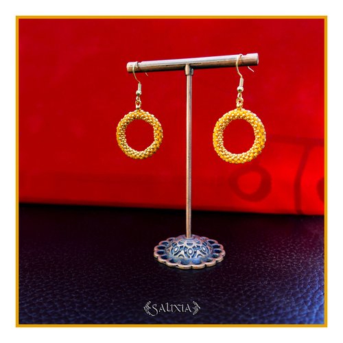 Boucles d'oreilles créoles tissées à l'aiguille perles de verre japonaises crochets ou dormeuses acier inoxydable doré (#bo1006)