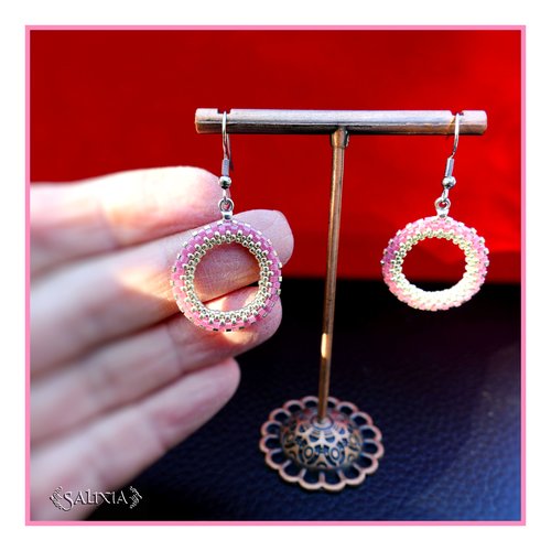 Boucles d'oreilles créoles tissées à l'aiguille perles de verre japonaises crochets ou dormeuses acier inoxydable (#bo995)