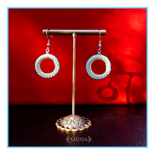 Boucles d'oreilles créoles tissées à l'aiguille perles de verre japonaises crochets ou dormeuses acier inoxydable (#bo1001)