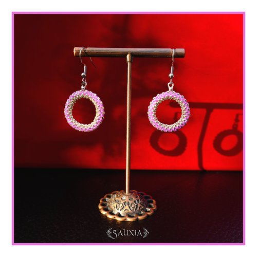 Boucles d'oreilles créoles tissées à l'aiguille perles de verre japonaises crochets ou dormeuses acier inoxydable (#bo1003)