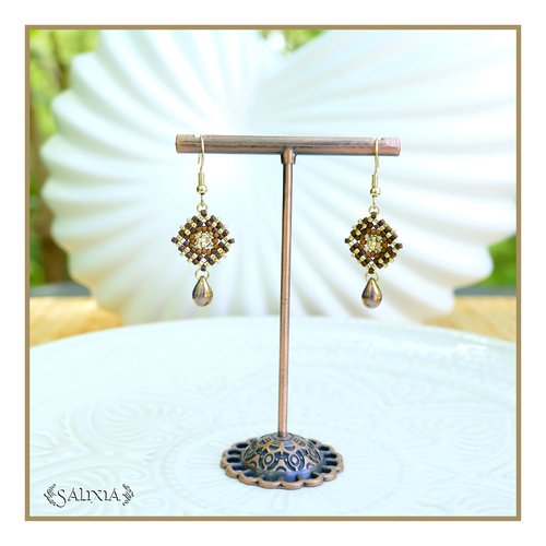 Boucles d'oreilles granny square perles de verre japonaises crochets ou dormeuses acier inoxydable doré (#bo986)
