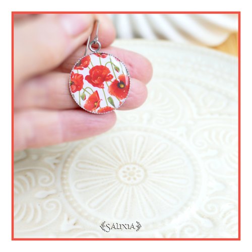 Boucles d'oreilles cabochons coquelicots entièrement en acier inoxydable (#bo1036)