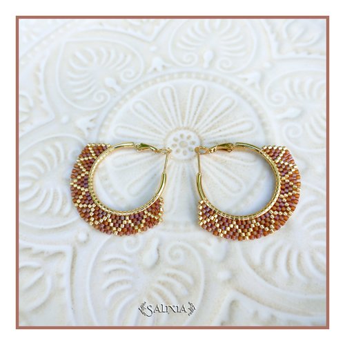 Boucles d'oreilles créoles tissées à l'aiguille perles de verre japonaises acier inoxydable doré plaqué or 24 carats (#bo1050)