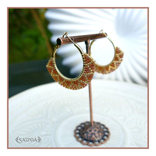 Boucles d'oreilles créoles tissées à l'aiguille perles de verre japonaises acier inoxydable doré plaqué or 24 carats (#bo1050)