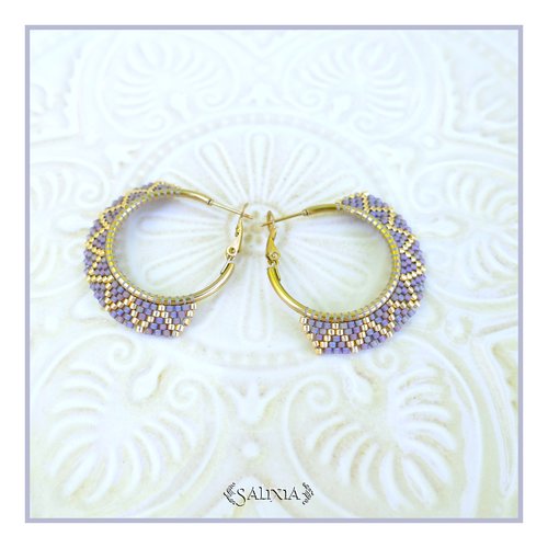 Boucles d'oreilles créoles tissées à l'aiguille perles de verre japonaises acier inoxydable doré plaqué or 24 carats (#bo1052)
