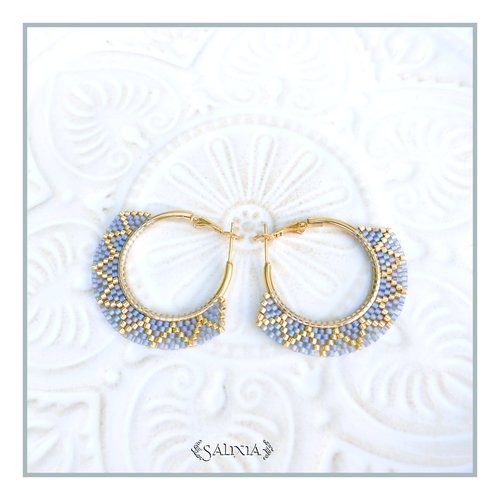 Boucles d'oreilles créoles tissées à l'aiguille perles de verre japonaises acier inoxydable doré plaqué or 24 carats (#bo1053)