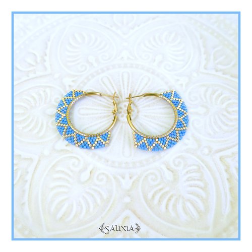 Boucles d'oreilles créoles tissées à l'aiguille perles de verre japonaises acier inoxydable doré plaqué or 24 carats (#bo1054)