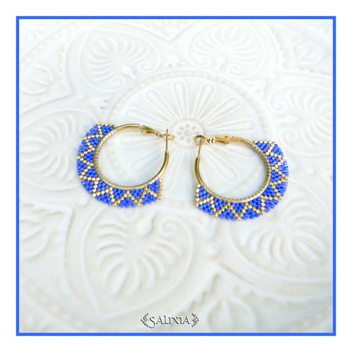 Boucles d'oreilles créoles tissées à l'aiguille perles de verre japonaises acier inoxydable doré plaqué or 24 carats (#bo1055)