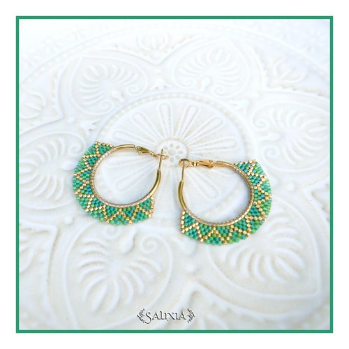 Boucles d'oreilles créoles tissées à l'aiguille perles de verre japonaises acier inoxydable doré plaqué or 24 carats (#bo1057)