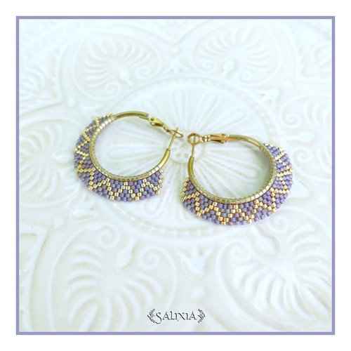 Boucles d'oreilles créoles tissées à l'aiguille perles de verre japonaises acier inoxydable doré plaqué or 24 carats (#bo1058)