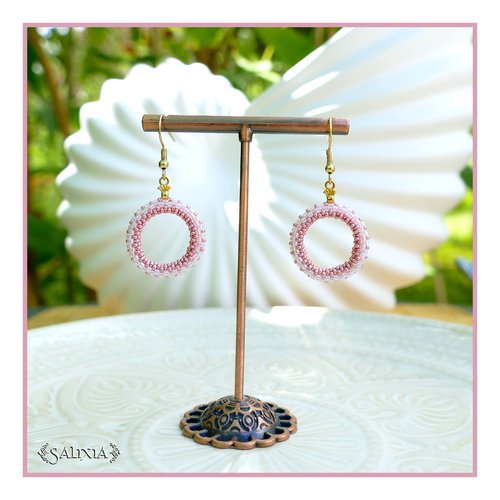 Boucles d'oreilles anneaux tissés à l'aiguille perles de verre japonaises crochets ou dormeuses acier inoxydable doré (#bo1016)