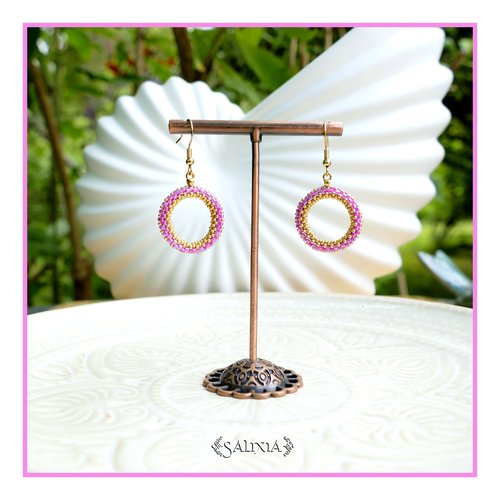 Boucles d'oreilles anneaux tissés à l'aiguille perles de verre japonaises crochets ou dormeuses acier inoxydable doré (#bo1019)