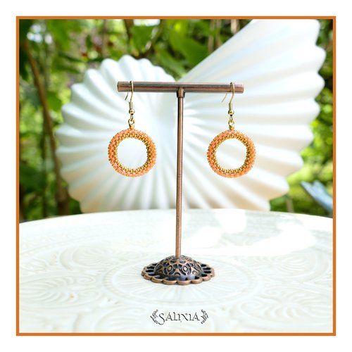 Boucles d'oreilles anneaux tissés à l'aiguille perles de verre japonaises crochets ou dormeuses acier inoxydable doré (#bo1020)
