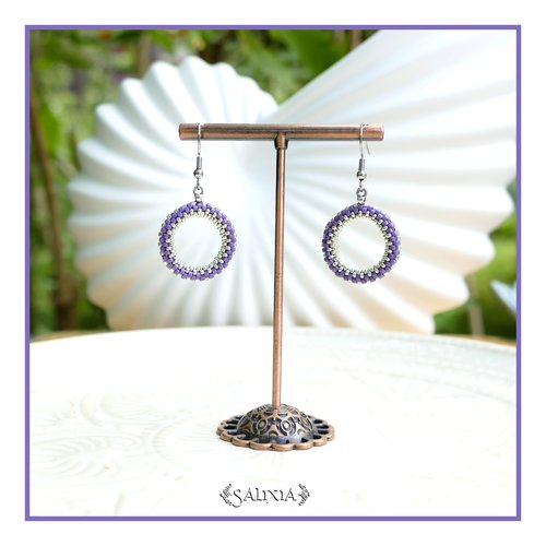 Boucles d'oreilles anneaux tissés à l'aiguille perles de verre japonaises crochets ou dormeuses acier inoxydable (#bo1021)