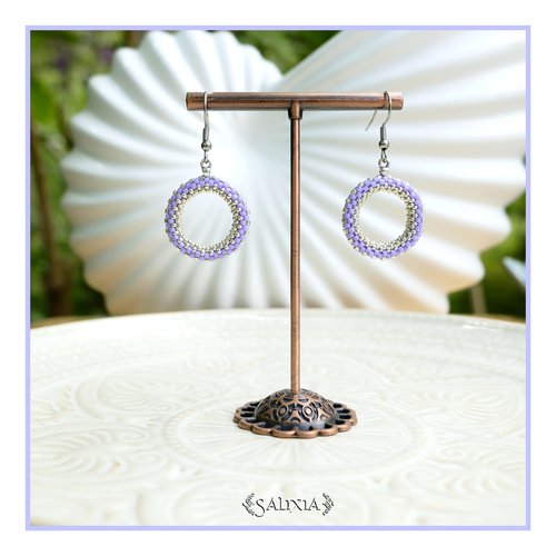 Boucles d'oreilles anneaux tissés à l'aiguille perles de verre japonaises crochets ou dormeuses acier inoxydable (#bo1022)