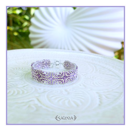 Bracelet granny square tissé à l'aiguille perles de verre japonaises fermoir acier inoxydable (#bc515)