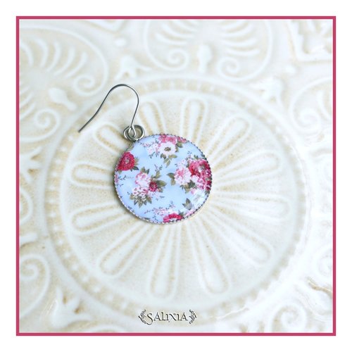 Boucles d'oreilles cabochons fleurs entièrement en acier inoxydable (#bo1041)