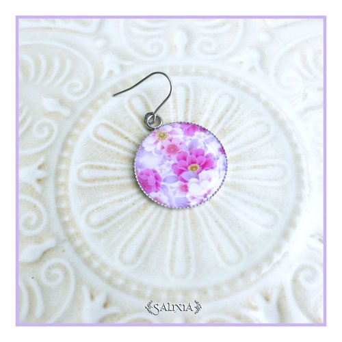 Boucles d'oreilles cabochons fleurs roses entièrement en acier inoxydable (#bo1044)