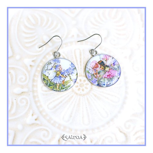 Boucles d'oreilles cabochons petites fées entièrement en acier inoxydable (#bo1046)