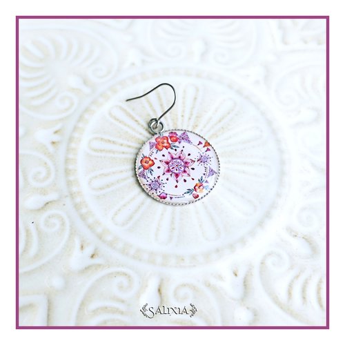Boucles d'oreilles cabochons mandala style bohème entièrement en acier inoxydable (#bo1048)