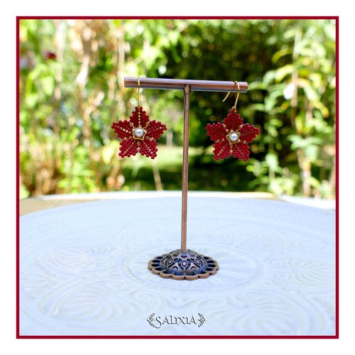 Boucles d'oreilles petites fleurs tissées à l'aiguille en perles de verre japonaises crochets acier inoxydable doré (#bo1079)