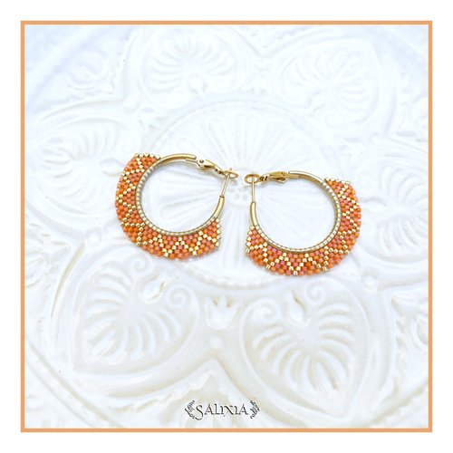 Boucles d'oreilles créoles tissées à l'aiguille perles de verre japonaises acier inoxydable doré plaqué or 24 carats (#bo1061)